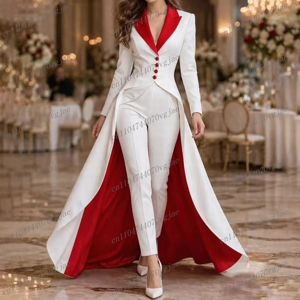 Blazer Set Women Formal - Новый длинный белый и красный женский