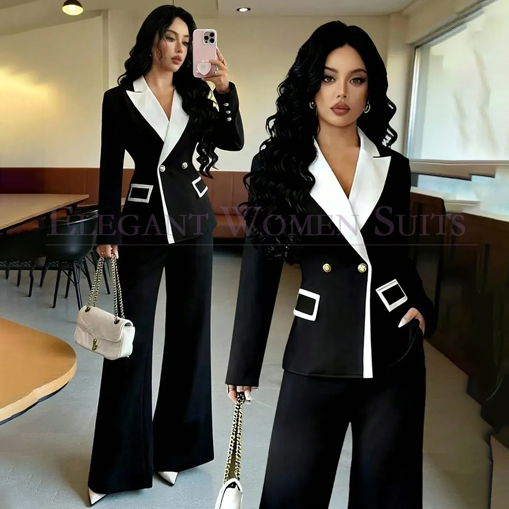 Blazer Set Women Formal - Элегантные черные женские костюмы-двойки: пиджак и