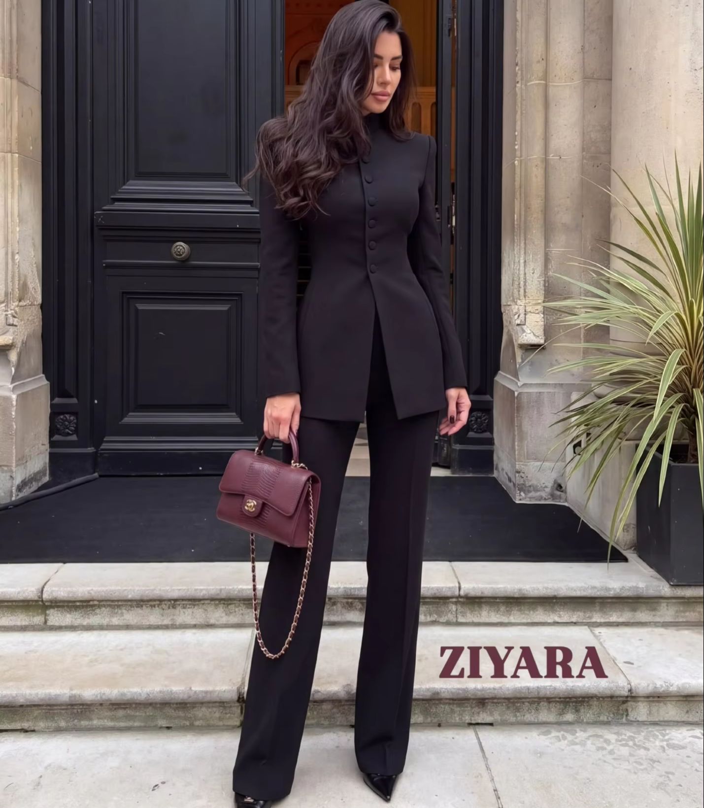 Blazer Set Women Formal - Женский костюм-двойка: пиджак с воротником-стойкой и