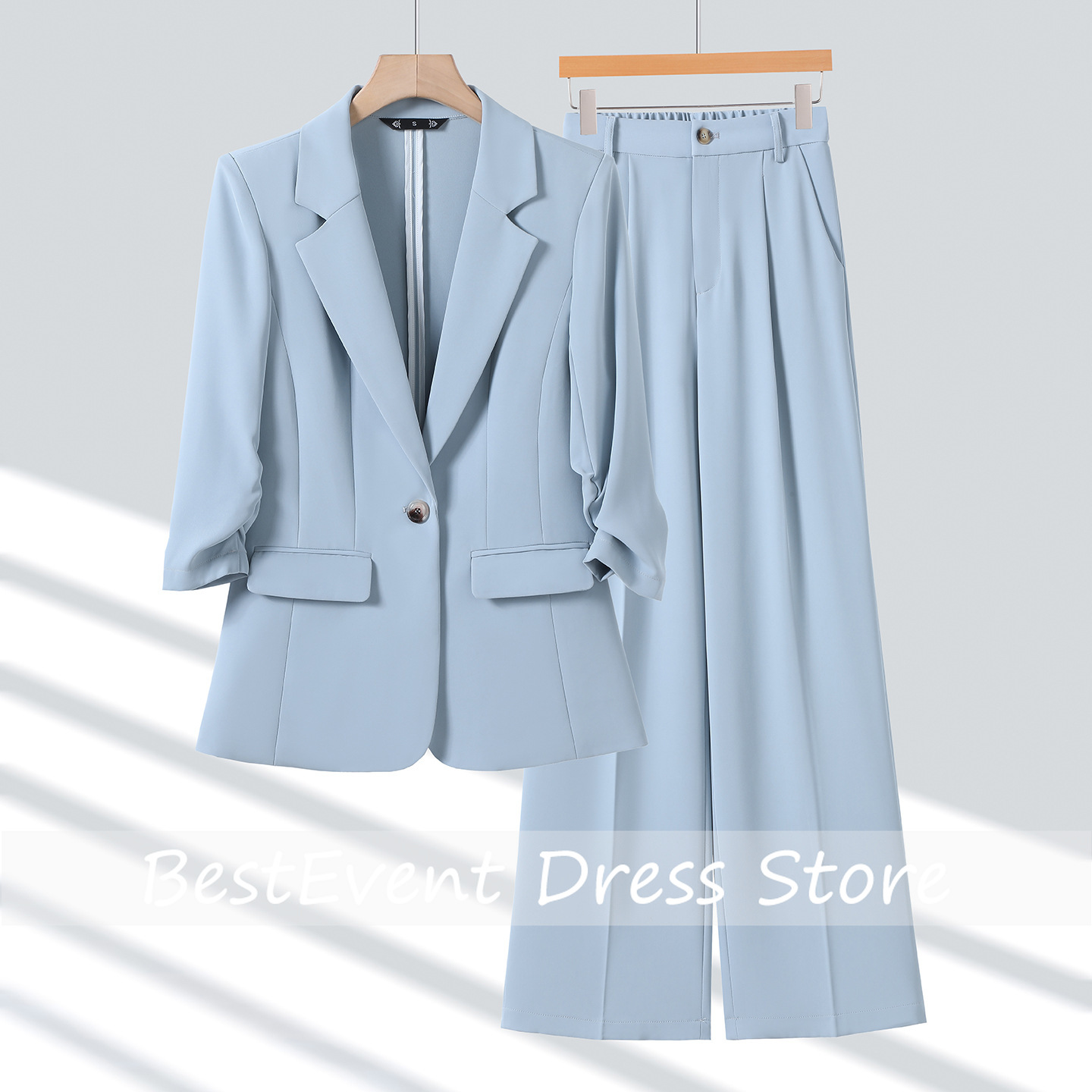 Blazer Set Women Formal - Светло-голубой женский костюм: пиджак и брюки,