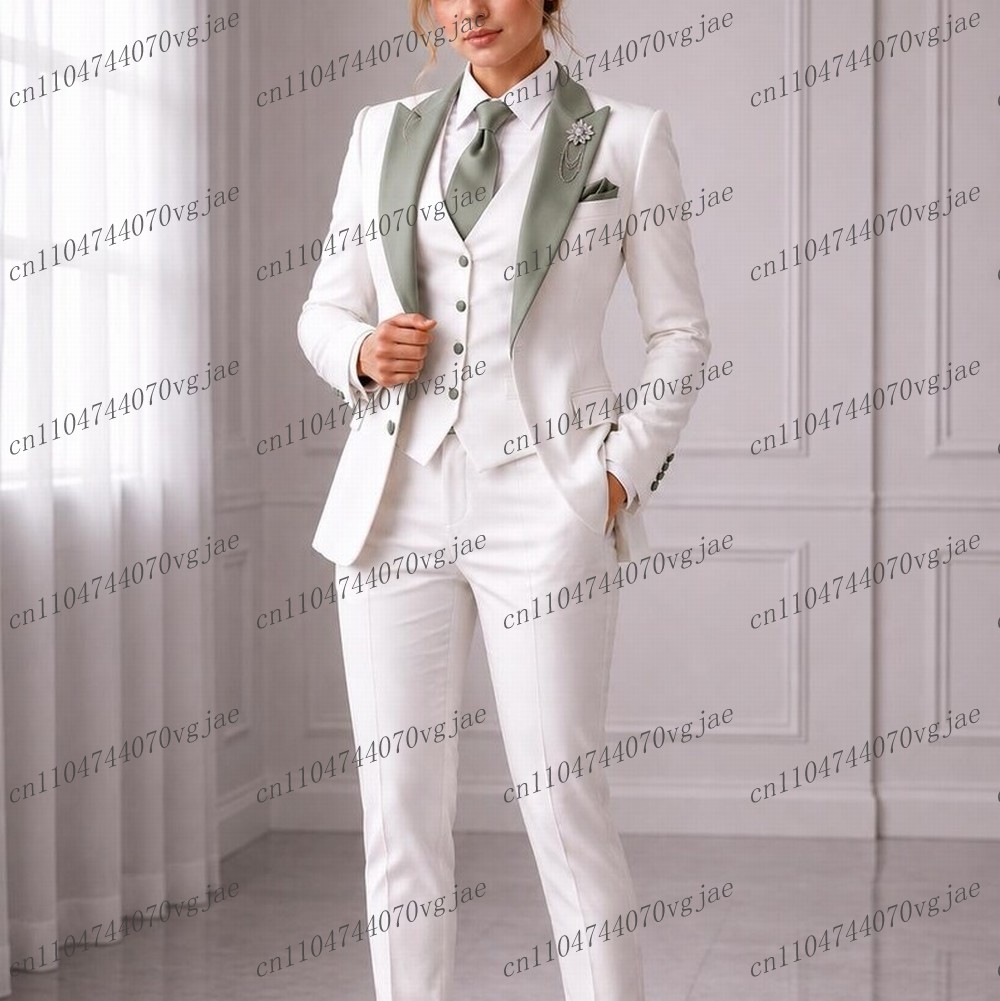 Blazer Set Women Formal - Мятно-зеленый костюм с белым воротником для