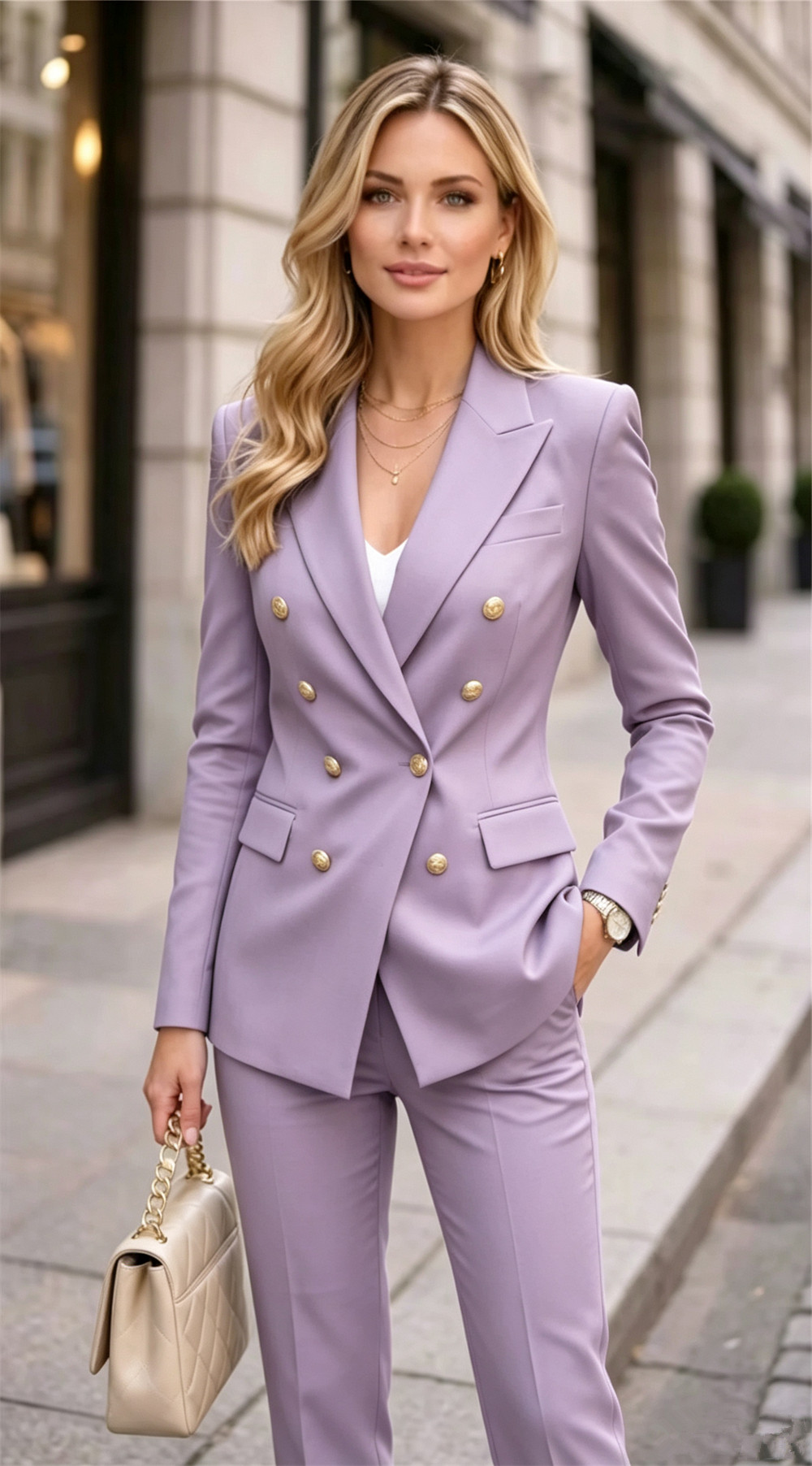 Лавандовый женский двойной кос – обзор и цена Blazer Set Women Formal