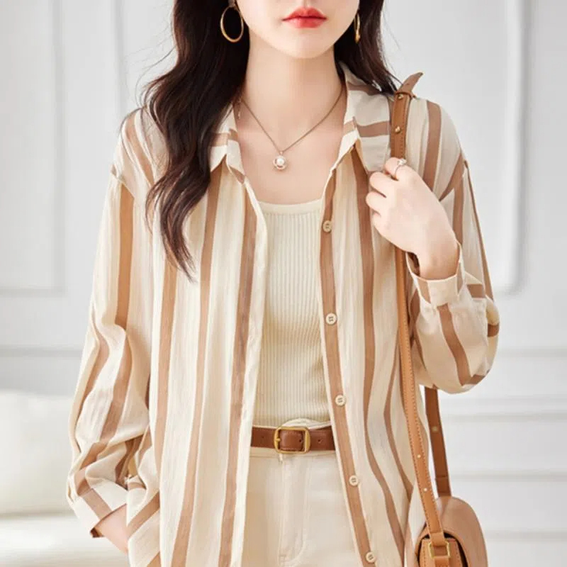 Абрикосовая полосатая рубашка  – обзор и цена High End Women'S Formal Wear